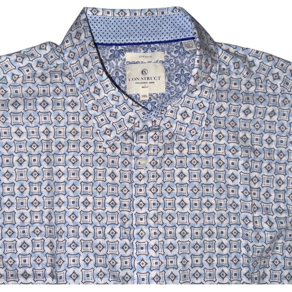 Construct Mens Geometric Print Stretch Shirt 3XL Cocktail Party Modern Retro Y2K